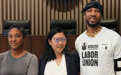 Critical wage theory panelist group photo of Yanin Peña, Professor Shirley Lin, Chris Smalls