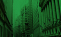 Green-tinted photo of Wall Street buildings